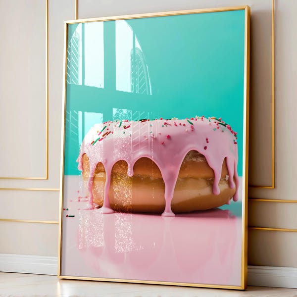 Maximalist Art, Glazed Donut Wall Art Print, Donut Shop Wall Decor, Food Wall Art, Pink Artwork,  Fun and Colorful Art, Housewarming Gift