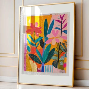 Matisse Print Inspired Wall Art, Orange Blue Yellow Abstract Wall Art, Boho Wall Art, Matisse Print, Horizontal Flowers Art Print