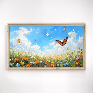 Rahmen TV Kunst Schmetterling Wildblumen, Samsung Frühling Wildblumen Feld TV Kunst, Floral TV Kunst, Cottagecore TV Art Digital Sofort Download