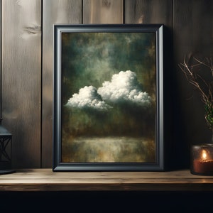 Vintage Moody Clouds Wall Art Print, Cloudy Sky, Gallery Art, Minimalist ArtDark Academia, Dark Cottagecore, Night Sky Painting