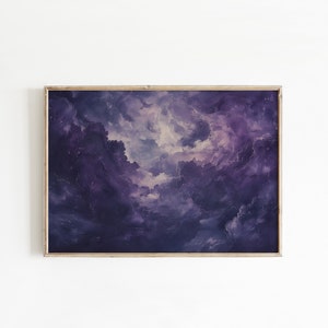 Vintage Moody Clouds Wall Art Print, Cloudy Sky, Gallery Art, Minimalist ArtDark Academia, Dark Cottagecore, Night Sky Painting
