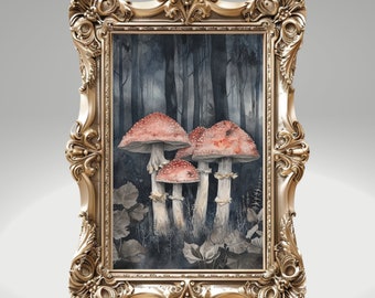 William Morris inspirierte Gothic Botanische Kunst Drucke Dunkle Cottagecore Dekor Pilz Kunst Goth Geschenk Wandkunst Galerie Wandkunst Dunkellaunische Kunst