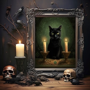 Black Cat Witch Print, Vintage Poster, Dark Academia, Gothic Victorian, Black Cat Art, Witchy Decor, Art Poster Print