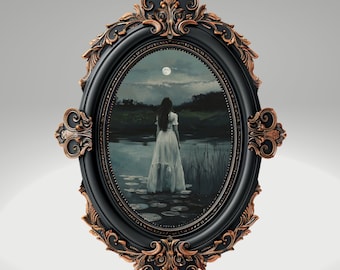 Walking Into The Lake - Dark Academia Print, Moody Victorian Wall Art, Dark Decor Aesthetic, Dark Cottagecore, Gothic Prints