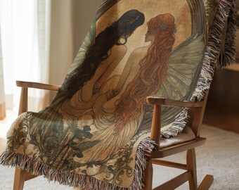 フェアリーコア織りブランケット、ミュシャアートタペストリーウォール