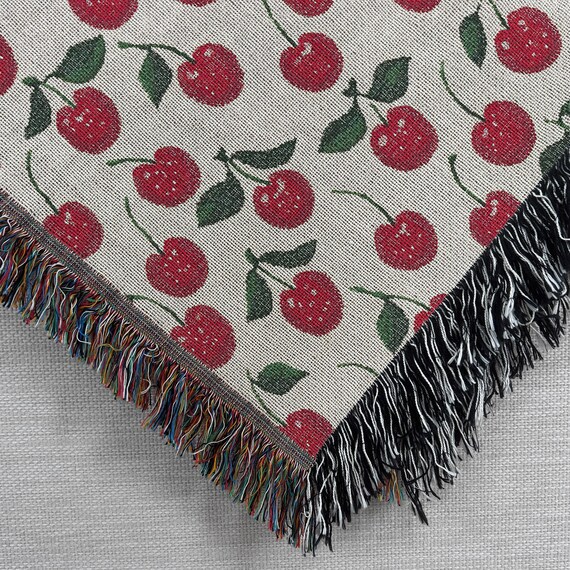 チェリー織りブランケットタペストリー、ソファスロー、コテージコア