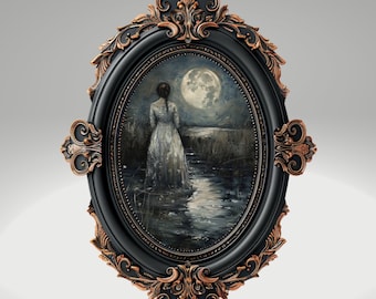 Walking Into The Lake - Dark Academia Print, Moody Victorian Wall Art, Dark Decor Aesthetic, Dark Cottagecore, Gothic Prints