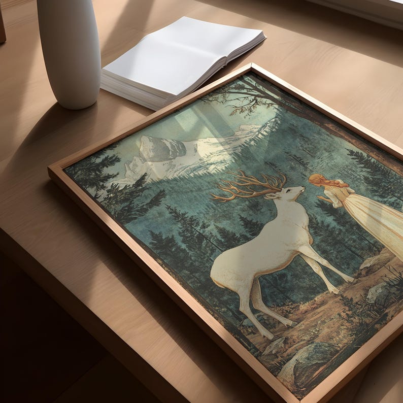 Póster de romance fantástico con paisaje encantado, arte mural vintage, decoración de naturaleza, decoración fantástica para el hogar, regalo para amantes de la naturaleza. imagen 2