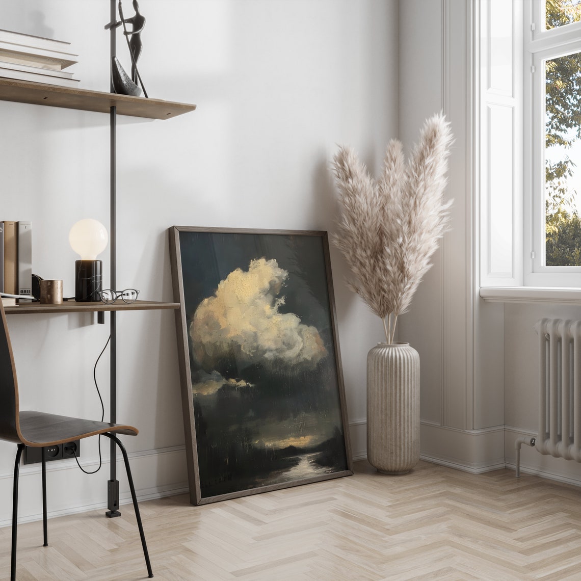 Dark Academia Decor Moody Clouds Wall Art, Vintage Moody Oil Painting ...