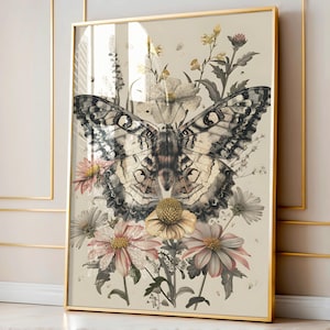 Dark Academia Decor Moth Art Print For Room Decor, Weirdcore Wall Art, Moody Art, Dark Cottagecore Vintage Weird Art, Moody Art, Goth Gift