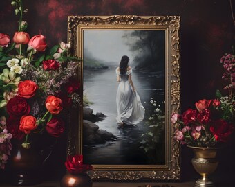 Walking Into The Lake - Dark Academia Print, Moody Victorian Wall Art, Dark Decor Aesthetic, Dark Cottagecore, Gothic Prints