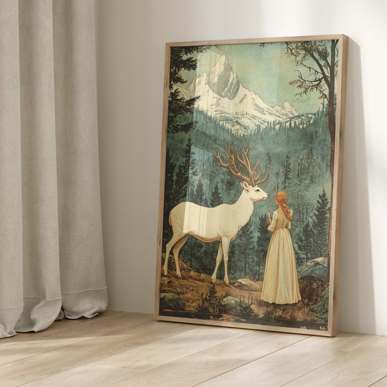 Póster de romance fantástico con paisaje encantado, arte mural vintage, decoración de naturaleza, decoración fantástica para el hogar, regalo para amantes de la naturaleza. imagen 7