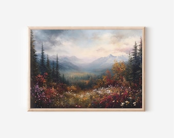 Autumn Forest Art Print, Moody Fall Landscape Wall Art, Dark Academia Decor, Vintage Forest Landscape Painting Farmhouse Fall Decor