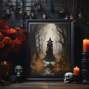 The Witch Twilight Dark Forest, Vintage Gothic Wall Art Print, Dark Academia Witchy Halloween Poster Gift, Halloween Gift image 4