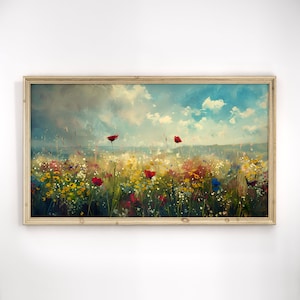 Rahmen TV Kunst Rosa Wildblumen, Samsung Frühling Wilde Blumen Feld TV Kunst, Floral TV Kunst, Cottagecore TV Art Digital Sofort Download