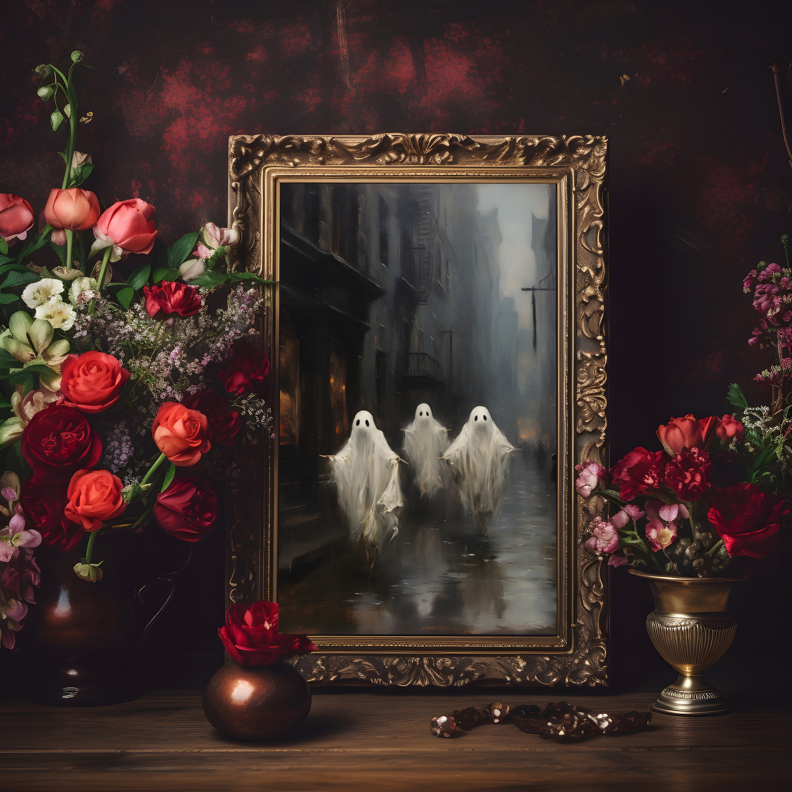 Ghosts Walking on the Street Poster, Sheeted Ghost Print, Cute Little ...