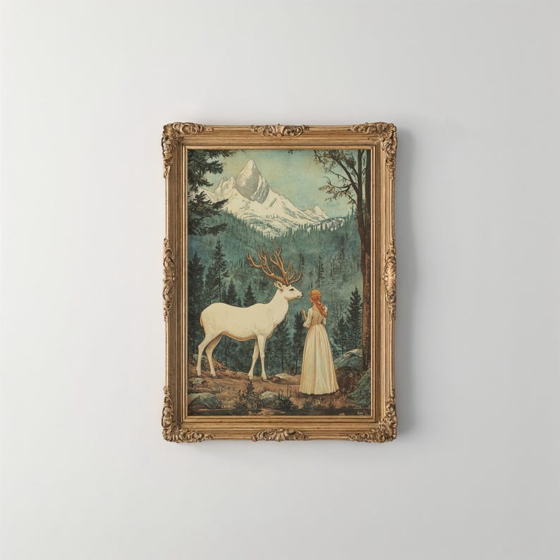 Póster de romance fantástico con paisaje encantado, arte mural vintage, decoración de naturaleza, decoración fantástica para el hogar, regalo para amantes de la naturaleza. imagen 4