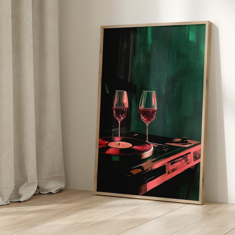 Vinyl Record Player Pink Wall Art, Retro Decor, Vinyl Record Print, Y2K Art Print, Trendy Pastel Art, Vintage Wall Art, Wine Vintage Poster image 1
