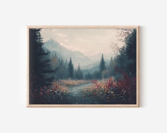 Autumn Forest Art Print, Moody Fall Landscape Wall Art, Dark Academia Decor, Vintage Forest Landscape Painting Farmhouse Fall Decor