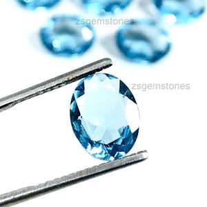 Swiss Blue Topaz 6x8 mm 7x9 mm 8x10 mm Oval Faceted AAA Quality Handmade Gemstone For Jewelry Making & Gift