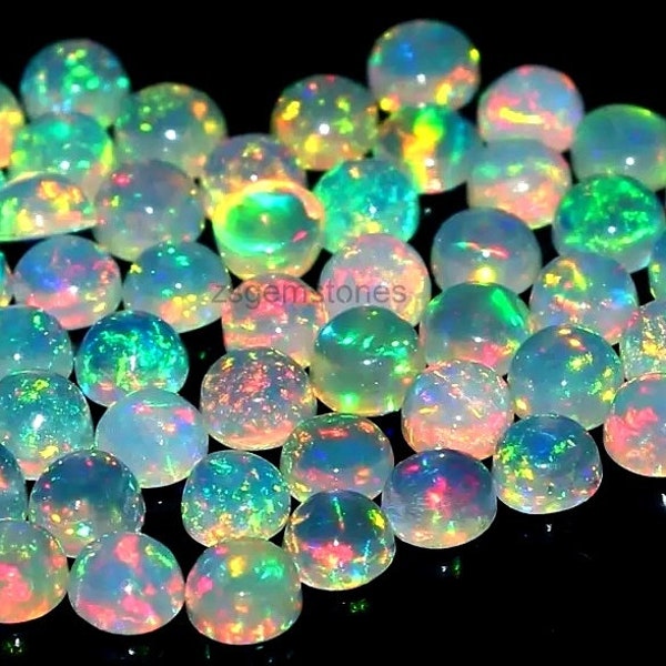 AAA+++ Jakościowy naturalny opal etiopski okrągły kształt kaboszonu 3 mm 4 mm 5 mm 6 mm Welo Fire Luźne kamienie szlachetne najwyższej jakości do wyrobu biżuterii i na prezent