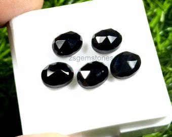 Onyx noir 6 x 8 mm, 7 x 9 mm, 8 x 10 mm Pierres précieuses calibrées à la main de qualité AAA ovales de taille rose pour la fabrication de bijoux et cadeau