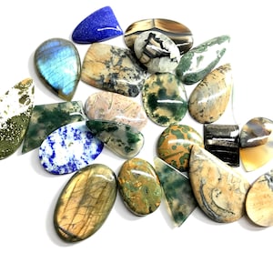 100 Type of Cabochon-Mix Bulk Stones Natural Mixed Gemstone Cabochon Different Shapes & Sizes Best for Starting Jewelry Making-Wholesale Lot