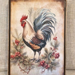 Rooster Plaque, Farmhouse Sign, Rustic Rooster Sign, Rooster Wall Decor, Kitchen Decor, Primitive Decor, Distressed Wood Rustic Sign