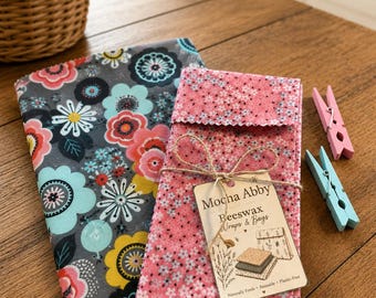 Handmade Beeswax Wrap Set | Reusable Food Wraps | Eco Friendly | 2 Sandwich/Snack Bags and 2 Wraps | Made in USA