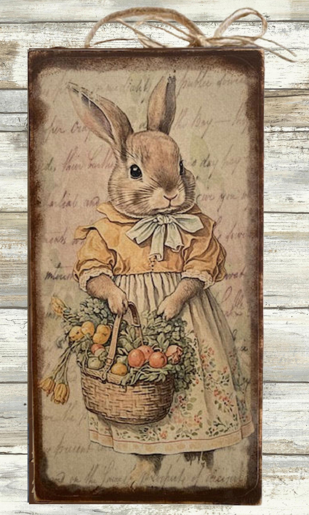 Bunny Plaque, Primitive Rabbit, Bunny Sign, Rustic Sign, Vintage Rabbit ...