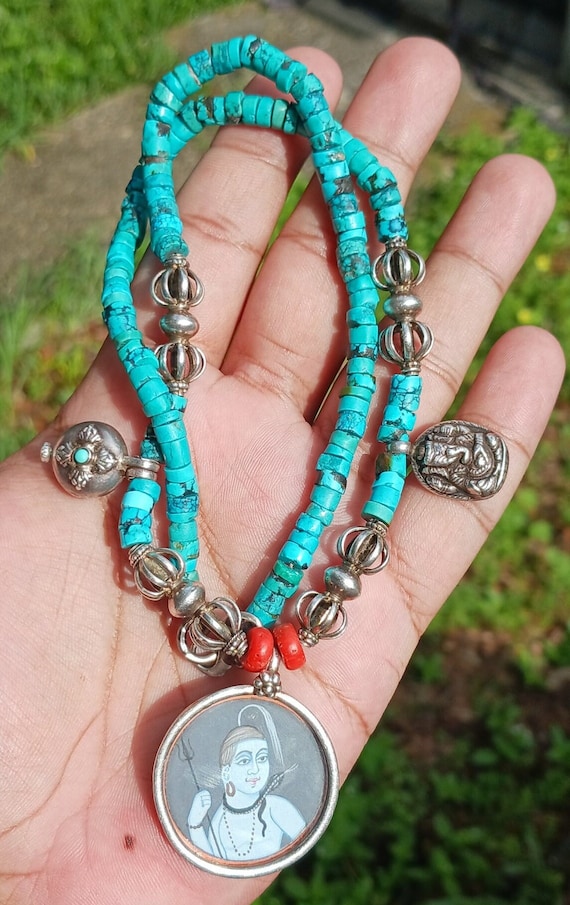Tibetan Turquoise Necklace Silver Ganesha Shiva Gh