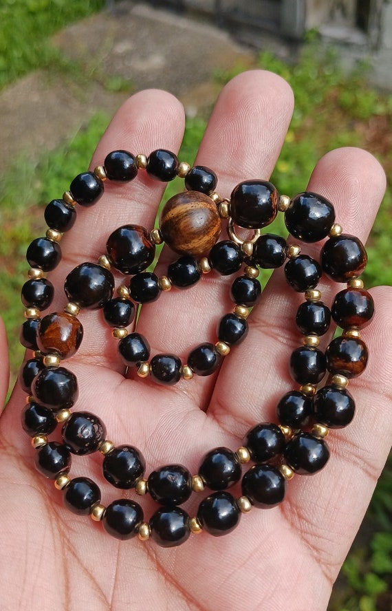 19th c. Black Coral Pumtek Bead Necklace