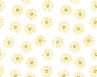 Sun Pattern Watercolour Seamless Happy Bright Pattern Cute Smiling Sun Design Wallpaper Commercial Use Pattern Yellow Painted Sun Art File