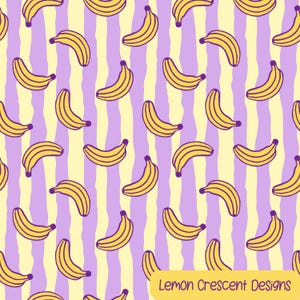 Motif banane sans couture rayures motif fruits amusant motif lumineux audacieux mignon nourriture jaune violet design usage commercial surface art fichier numérique