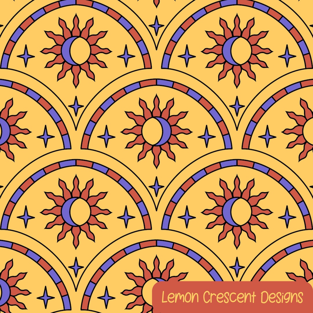 Seamless Celestial Sun & Moon Pattern • Tarot Inspired Stained Glass ...