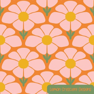 Motif floral rétro fleur bohème sans couture vintage orange Design audacieux marguerites impression lumineux groovy des années 70 papier peint usage commercial papier numérique