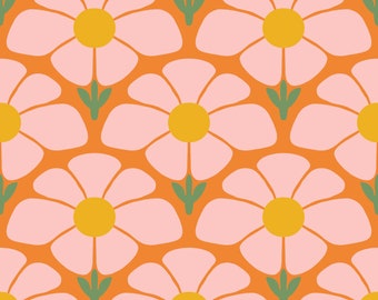 Retro Floral Pattern Boho Flower Seamless Vintage Orange Design Bold Daisies Print Bright Groovy 70s Wallpaper Commercial Use Digital Paper