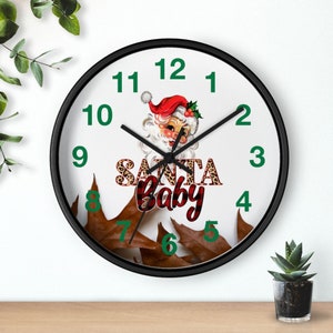 Vinisong Christmas Ho Ho Ho Santa Claus PVC Clock for Wall Black and White  Stripes Santa Decorative Wall Clock Battery Operated Silent Square Wall