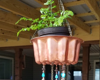 Wind Chimes for Outdoors, Copper Planter Windchime, One of a Kind Handmade Windchime, Garden Ornament, Copper Hanging Wind Chime Planter