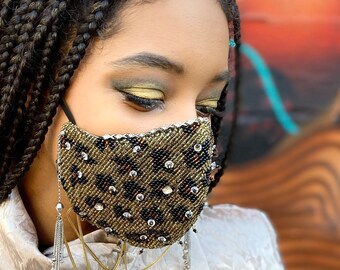 Repurposed Couture Beaded Face Mask with Vintage Crystals