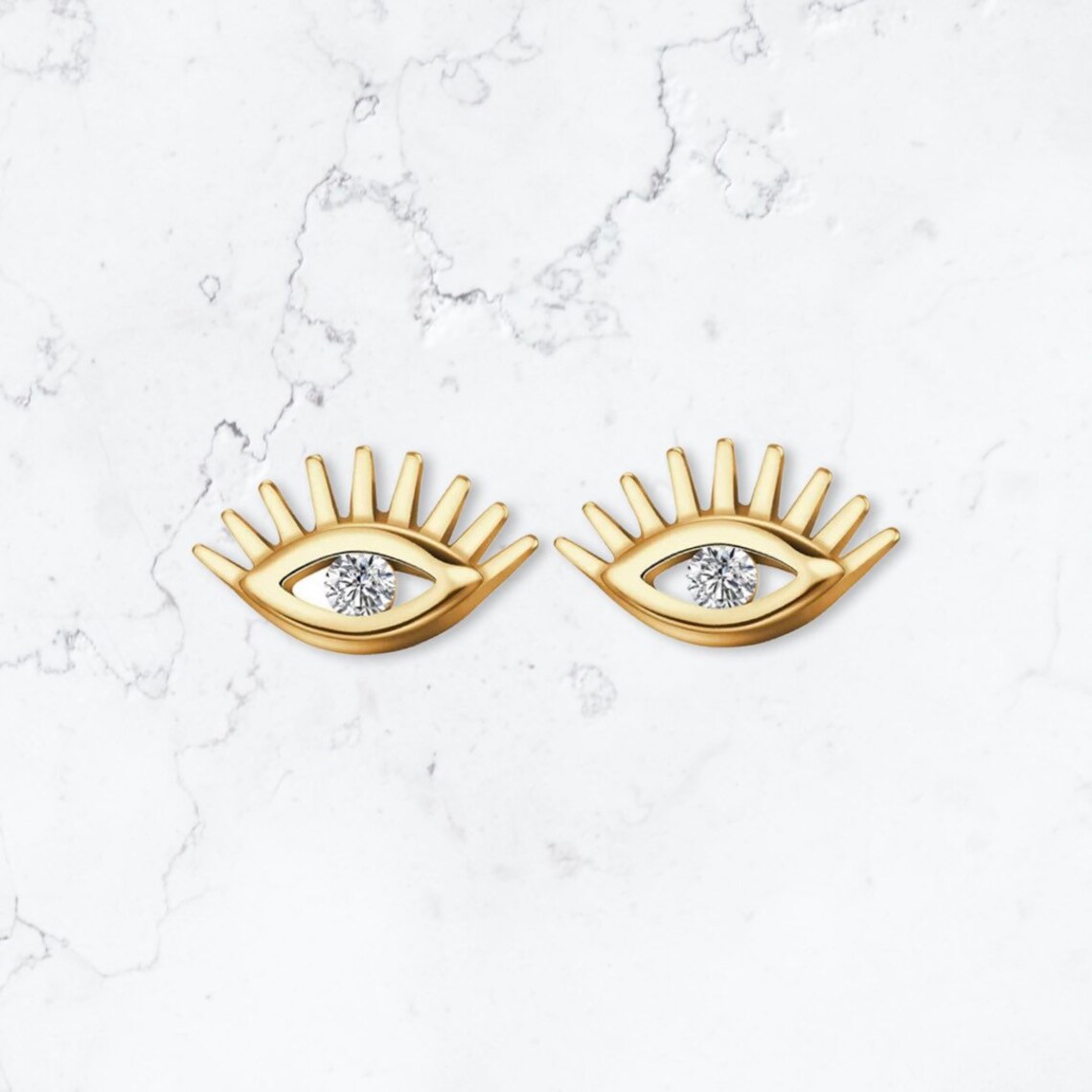 925 Gold Evil Eye Stud Earrings Etsy