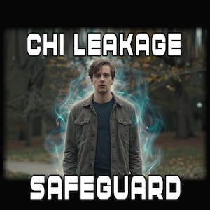 May include: A man in a green jacket and blue shirt stands in front of a blurred background of trees. The words "CHI LEAKAGE" and "SAFEGUARD" are written in white block letters above and below the man.