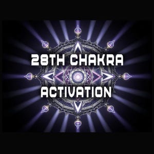 May include: A purple and silver mandala with the text "28th Chakra Activation" in white. The mandala has a starburst design with a central circle and eight points.