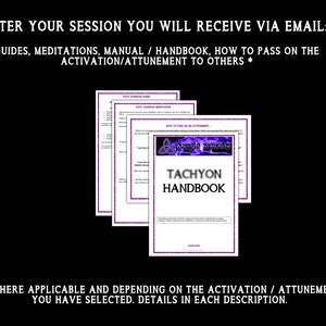 Puede incluir: Un documento morado y blanco con el texto "Tachyon Handbook" y el logotipo "Purple Spirits" en un c&iacute;rculo morado. El documento se titula "C&oacute;mo transmitir una sintonizaci&oacute;n".