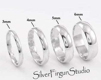 Alianza de boda de plata de ley, anillo de plata de 3 mm, 4 mm, 5 mm y 6 mm, anillo de boda pulido, alianza minimalista, anillo de promesa para hombre y mujer, ajuste cómodo.