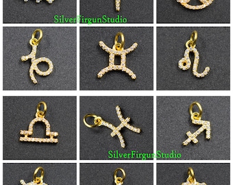 Collar chapado en oro con el signo del zodíaco / Colgante de cristal astrológico