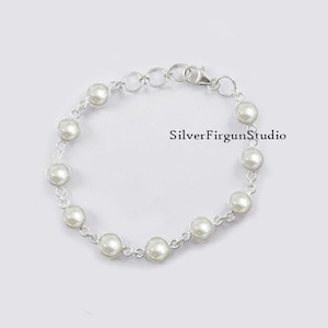 Natural Fresh Water Pearl Bracelet, 925 Solid Sterling Silver Bracelet, Handmade Bracelet, Round Pearl Bracelet, Gift for Her