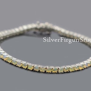 Natural Ethiopian Fire Opal Cut Bracelet, 925 Solid Sterling Silver, Opal Tennis Bracelet, October Birthstone, Gift For Her, Wedding Jewelry