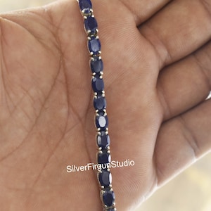 Blue Sapphire Tennis Bracelet: 925 Sterling Silver Gemstone Bracelet