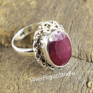 Natural Ruby Ring, 925 Solid Sterling Silver Ring, Handmade Ring, Oval Gemstone Ring, Faceted Ruby Ring, Filigree Jewelry, Silver Boho Ring